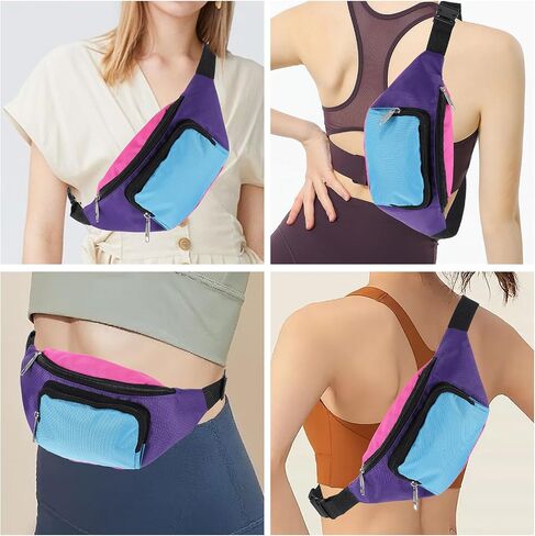 6 Pcs Retro 80s 90s Fanny Pack Retro Belt Bag 2 Pockets Neon Fanny Small Waist Packs for Jogging Traveling Party Costumes Holiday Festival 80s Theme Party in Saudi Arabia