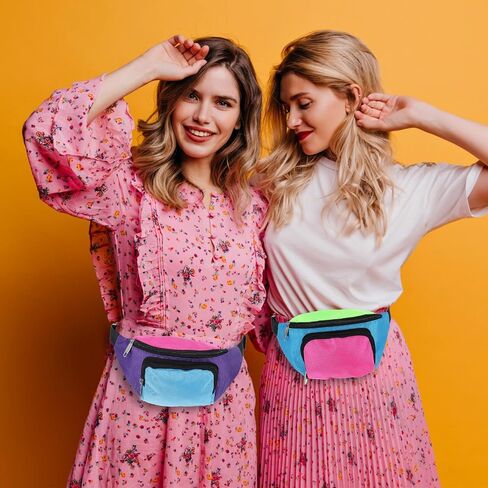 6 Pcs Retro 80s 90s Fanny Pack Retro Belt Bag 2 Pockets Neon Fanny Small Waist Packs for Jogging Traveling Party Costumes Holiday Festival 80s Theme Party in Saudi Arabia