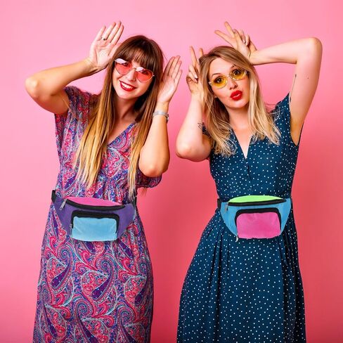 6 Pcs Retro 80s 90s Fanny Pack Retro Belt Bag 2 Pockets Neon Fanny Small Waist Packs for Jogging Traveling Party Costumes Holiday Festival 80s Theme Party in Saudi Arabia