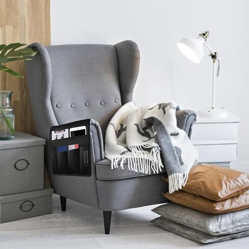 Hakacc Armshair Caddy for Couch Remote Control Holder ، منظم مسند ذراع الأريكة ، كرسي كرسي Caddy لمنظم التخزين بجانب السرير 5 جيوب للمنزل. in Kuwait
