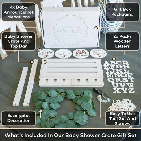 Wooden Baby Shower Crate Closet - Customizable Wooden Crate Box with Dual Rod System, Personalized Baby Shower Basket Alphabet Letters, Easy Assembly Baby Baskets for Baby Shower, 16" x 11.8" x 8" in Saudi Arabia