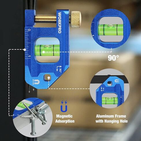 WORKPRO 8-Inch Magnetic Torpedo Level, Aluminum Alloy Construction, 4 Bubble Vials for 0°/90°/45°/30° Measurements, Cobalt Blue in Kuwait