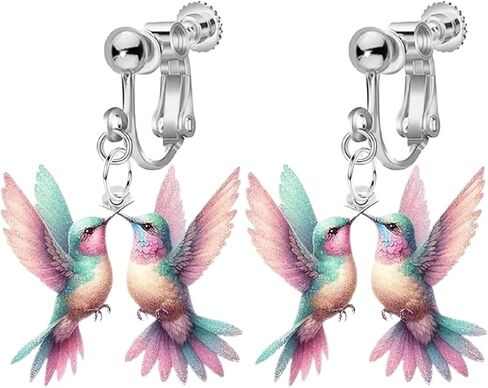 Colorful Hummingbird Clip on Dangle Earrings for Women, Non Pierced, 2D Novelty Bird Drop Earrings, Humming Animals Jewelry in Saudi Arabia