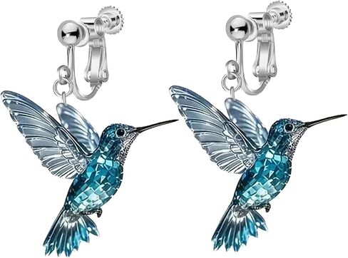 Colorful Hummingbird Clip on Dangle Earrings for Women, Non Pierced, 2D Novelty Bird Drop Earrings, Humming Animals Jewelry in Saudi Arabia