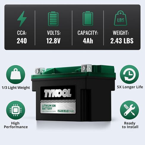 ytx9 -bs -std 240cca lithium lifepo4 stypercycle battery ، 2x amps amps ، 5x life ، powersports battery ، for scooter ، atv ، utv (polaris 150cc) ، bmw (310cc ، 650cc ، 1000cc) ، honda ، kawasaki in Kuwait