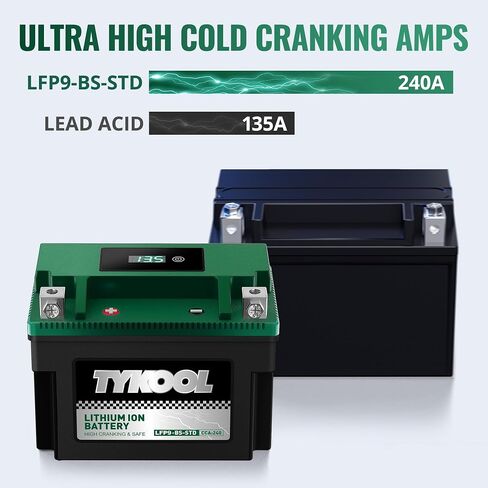 ytx9 -bs -std 240cca lithium lifepo4 stypercycle battery ، 2x amps amps ، 5x life ، powersports battery ، for scooter ، atv ، utv (polaris 150cc) ، bmw (310cc ، 650cc ، 1000cc) ، honda ، kawasaki in Kuwait