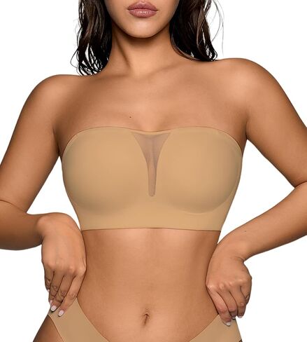 Seamless Wireless Strapless Bras for Women - V-Neck Full Coverage Strapless Bralette No Underwire Convertible Tube Top Bra in Kuwait