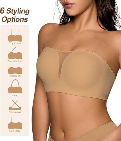 Seamless Wireless Strapless Bras for Women - V-Neck Full Coverage Strapless Bralette No Underwire Convertible Tube Top Bra in Kuwait