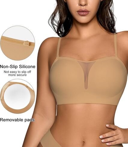 Seamless Wireless Strapless Bras for Women - V-Neck Full Coverage Strapless Bralette No Underwire Convertible Tube Top Bra in Kuwait