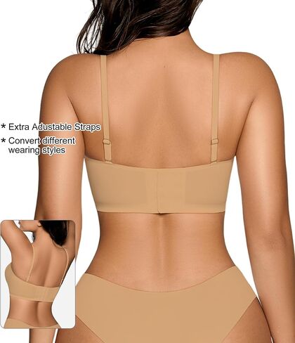 Seamless Wireless Strapless Bras for Women - V-Neck Full Coverage Strapless Bralette No Underwire Convertible Tube Top Bra in Kuwait