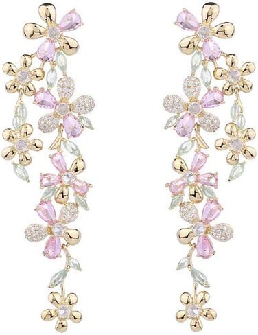 14K Gold Flower Chandelier Earrings with Moissanite Tassels, Luxurious Chandelier Dangle Earrings for Women, Stunning Gift for Stylish Women in Saudi Arabia
