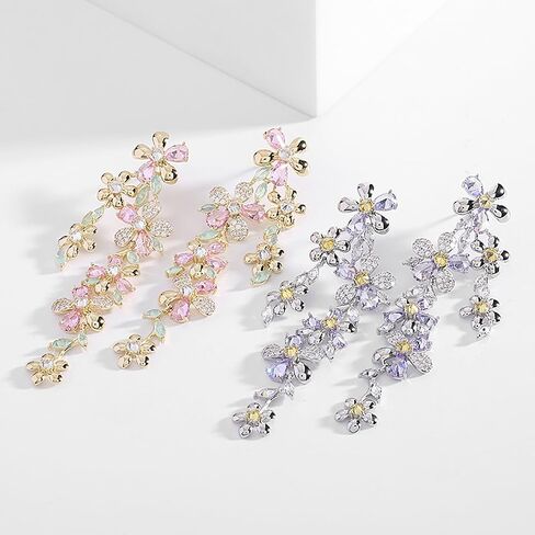 14K Gold Flower Chandelier Earrings with Moissanite Tassels, Luxurious Chandelier Dangle Earrings for Women, Stunning Gift for Stylish Women in Saudi Arabia