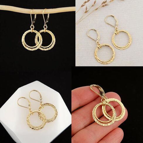 Sterling Silver Circle Leverback Earrings for Women Gold and Silver Circle Textured Drop Dangle Earrings Jewelry Hypoallergenic Hammered Leverback Sterling Silver Dangle Earrings for Jewelry Gifts in Saudi Arabia