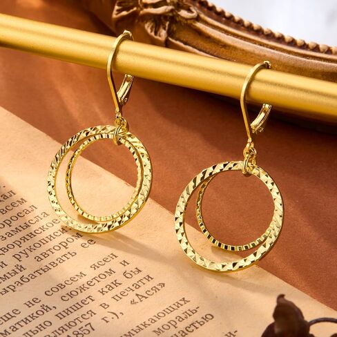 Sterling Silver Circle Leverback Earrings for Women Gold and Silver Circle Textured Drop Dangle Earrings Jewelry Hypoallergenic Hammered Leverback Sterling Silver Dangle Earrings for Jewelry Gifts in Saudi Arabia