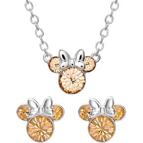 Disney Minnie Mouse June Birthstone Silver Plated Necklace and Stud Earrings Set, Official License in Kuwait