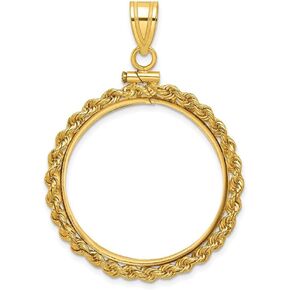 Gold Coin Mounting | 1/2 oz. American Eagle, Old US $10 Liberty or Indian | 27mm | Screw Top | Rope Style and Diamond-cut Coin Bezel Pendant Frames | Solid 14K Gold in Saudi Arabia