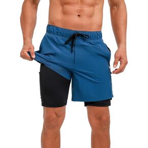 ECUPPER Mens Swim Trunks with Compression Liner Board Shorts with Zipper Pockets Quick Dry Swimwear Beach Bathing Swimsuit in Kuwait