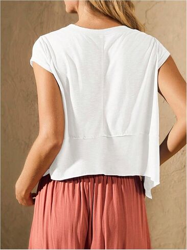 SOLY HUX Women's Athletic T Shirt Cap Sleeve Crewneck Asymmetrical Hem Tee Loose Fit Summer Crop Tops in Saudi Arabia