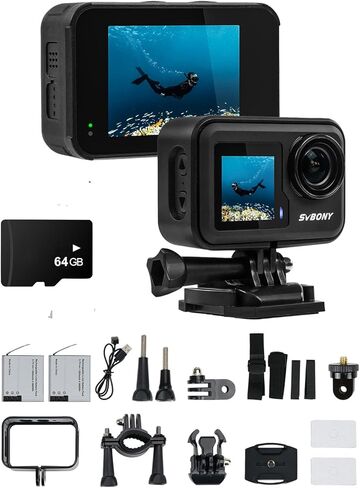 كاميرا الحركة SVBONY ACT20، كاميرا رياضية مع شاشات تعمل باللمس، فيديو بدقة 4K 60FPS EIS Ultra HD، صور بدقة 20 ميجابكسل، زاوية واسعة 170 درجة وكاميرا مقاومة للماء بطول 66 قدم in Kuwait