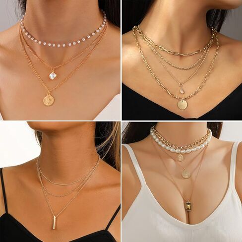 65pcs Gold Plated Jewelry Set include Multi Layered Necklaces, Bracelets and Earrings Set, Crosses Pearls Layered Choker Designs for Women Party Friendship Gift​​ in Kuwait