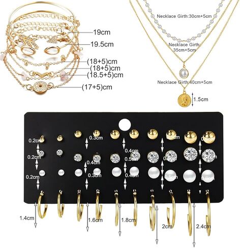 65pcs Gold Plated Jewelry Set include Multi Layered Necklaces, Bracelets and Earrings Set, Crosses Pearls Layered Choker Designs for Women Party Friendship Gift​​ in Kuwait