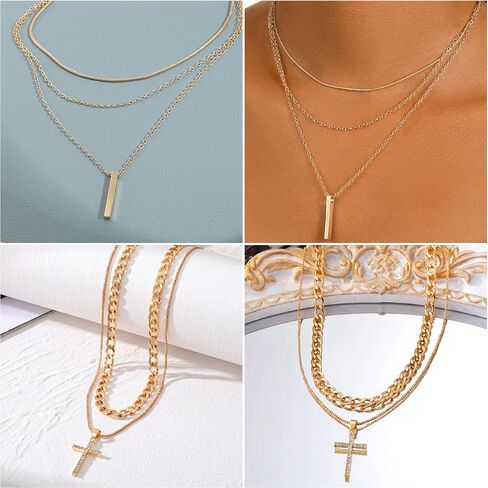 65pcs Gold Plated Jewelry Set include Multi Layered Necklaces, Bracelets and Earrings Set, Crosses Pearls Layered Choker Designs for Women Party Friendship Gift​​ in Kuwait