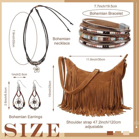 Quelay 4 PCS Boho Bag Jewelry مجموعة المجوهرات الغربية تشمل مجموعة Fringe Boho Presh Plased Dchoker Necklace Weather Writing Hippie Droping Drop rapring for Women Party Daily Vacation in Saudi Arabia