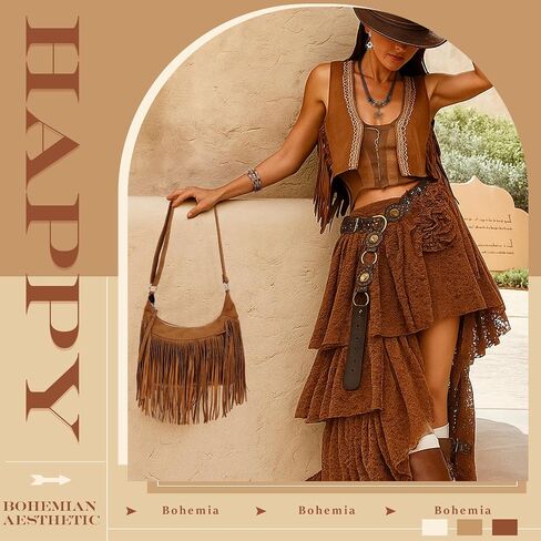 Quelay 4 PCS Boho Bag Jewelry مجموعة المجوهرات الغربية تشمل مجموعة Fringe Boho Presh Plased Dchoker Necklace Weather Writing Hippie Droping Drop rapring for Women Party Daily Vacation in Saudi Arabia