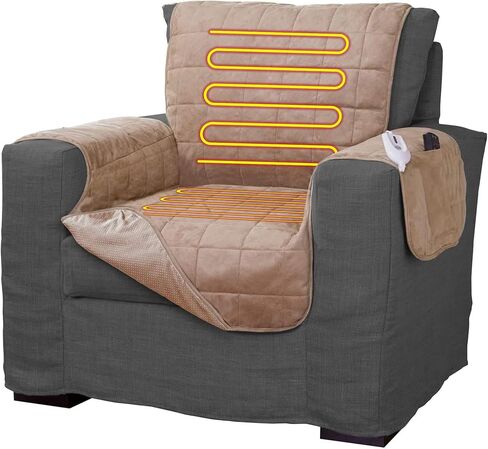 Quilted Electric Armchair Heater and Chair Protector Against Spills, Wear, and Pet Fur, Heated Recliner Cover, Heated Pad for Chair Heated Seat Warmer Pad Water-Resistant Vegan Microsuede in Saudi Arabia