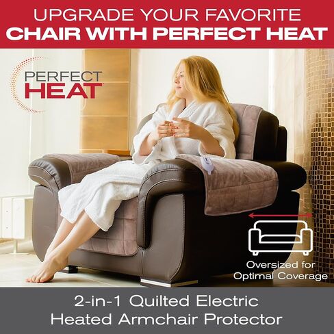 Quilted Electric Armchair Heater and Chair Protector Against Spills, Wear, and Pet Fur, Heated Recliner Cover, Heated Pad for Chair Heated Seat Warmer Pad Water-Resistant Vegan Microsuede in Saudi Arabia