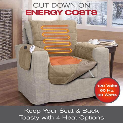 Quilted Electric Armchair Heater and Chair Protector Against Spills, Wear, and Pet Fur, Heated Recliner Cover, Heated Pad for Chair Heated Seat Warmer Pad Water-Resistant Vegan Microsuede in Saudi Arabia