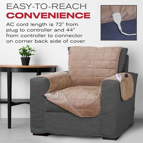 Quilted Electric Armchair Heater and Chair Protector Against Spills, Wear, and Pet Fur, Heated Recliner Cover, Heated Pad for Chair Heated Seat Warmer Pad Water-Resistant Vegan Microsuede in Saudi Arabia