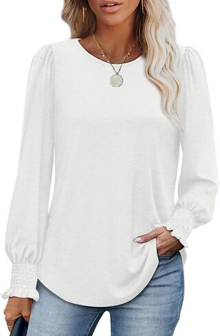 XIEERDUO Blouses for Women Dressy Casual Long Sleeve Shirts Fashion Clothing Puff Sleeve Tunic Tops with Smocked Cuffs in Saudi Arabia