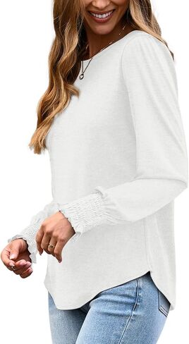 XIEERDUO Blouses for Women Dressy Casual Long Sleeve Shirts Fashion Clothing Puff Sleeve Tunic Tops with Smocked Cuffs in Saudi Arabia