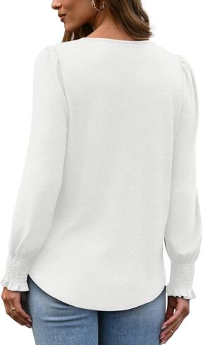 XIEERDUO Blouses for Women Dressy Casual Long Sleeve Shirts Fashion Clothing Puff Sleeve Tunic Tops with Smocked Cuffs in Saudi Arabia