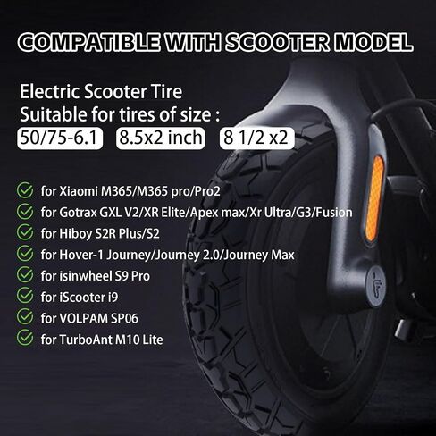 50/75-6.1 Solid Tires, 8.5x2 inch 8 1/2 x2 Electric Scooter Tire Replacement [Tubeless Tires] [Puncture-Proof] [Explosion-Proof] [Anti-Skid] [Wear-Resistant] [with Tire Levers] (2 Pack) in Saudi Arabia