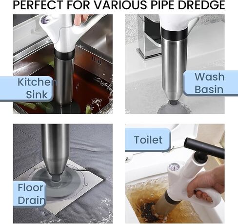 Plunger Toilet Pneumatic Drain Cleaner with Real-Time Air Pressure Gauge, Sewer Snake Clog Removal Tool, High Pressure Sewer Jet Gun for Sink, Bathroom and Kitchen Plumbing in Saudi Arabia