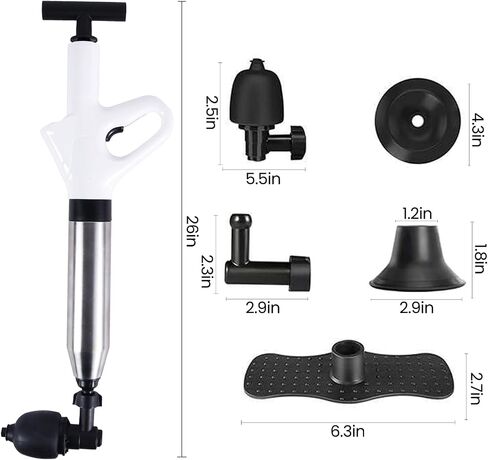 Plunger Toilet Pneumatic Drain Cleaner with Real-Time Air Pressure Gauge, Sewer Snake Clog Removal Tool, High Pressure Sewer Jet Gun for Sink, Bathroom and Kitchen Plumbing in Saudi Arabia