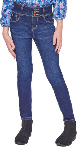YMI Jeans Girls 3 Button Essential Skinny Jeans with Faux Front Pockets, Midnight Sky Blue Rips, 10 in Saudi Arabia