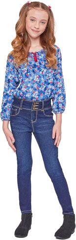 YMI Jeans Girls 3 Button Essential Skinny Jeans with Faux Front Pockets, Midnight Sky Blue Rips, 10 in Saudi Arabia
