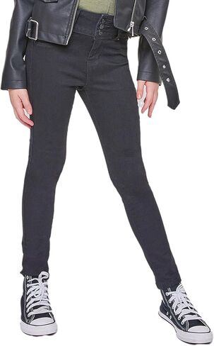 YMI Jeans Girls 3 Button Essential Skinny Jeans with Faux Front Pockets, Midnight Sky Blue Rips, 10 in Saudi Arabia