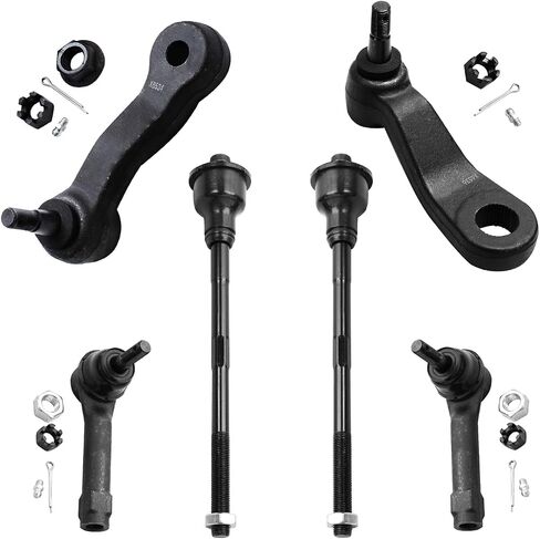 Detroit Axle - Front 6pc Tie Rods Kit for Chevy Silverado GMC Sierra Avalanche Suburban Yukon XL 1500 Tahoe Cadillac Escalade ESV Ext ، 4 Tie Rod Weads 1 Idler Arm 1 Pitman Arm Arm in Saudi Arabia