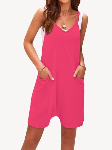 Rompers for Women Summer Casual Sleeveless Spaghetti Strap Shorts Overalls Jumpsuit with Pockets in Saudi Arabia