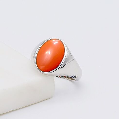 Mama-Moon 925 Sterling Silver Red Carnelian Signet Ring ، Oval Stone ، تصميم كلاسيكي in Saudi Arabia