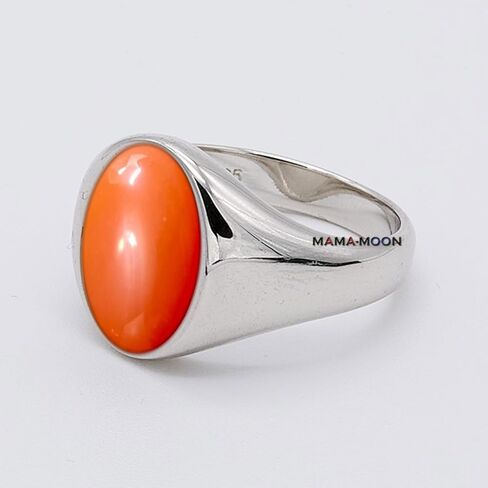 Mama-Moon 925 Sterling Silver Red Carnelian Signet Ring ، Oval Stone ، تصميم كلاسيكي in Saudi Arabia