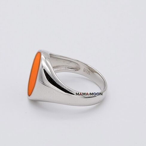 Mama-Moon 925 Sterling Silver Red Carnelian Signet Ring ، Oval Stone ، تصميم كلاسيكي in Saudi Arabia