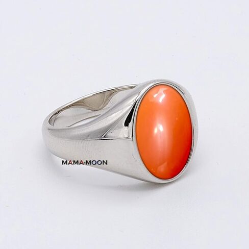 Mama-Moon 925 Sterling Silver Red Carnelian Signet Ring ، Oval Stone ، تصميم كلاسيكي in Saudi Arabia