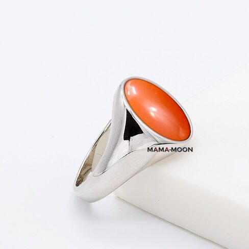 Mama-Moon 925 Sterling Silver Red Carnelian Signet Ring ، Oval Stone ، تصميم كلاسيكي in Saudi Arabia