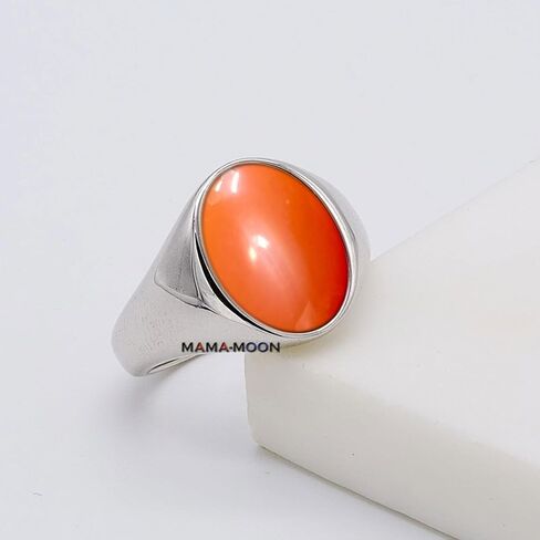 Mama-Moon 925 Sterling Silver Red Carnelian Signet Ring ، Oval Stone ، تصميم كلاسيكي in Saudi Arabia