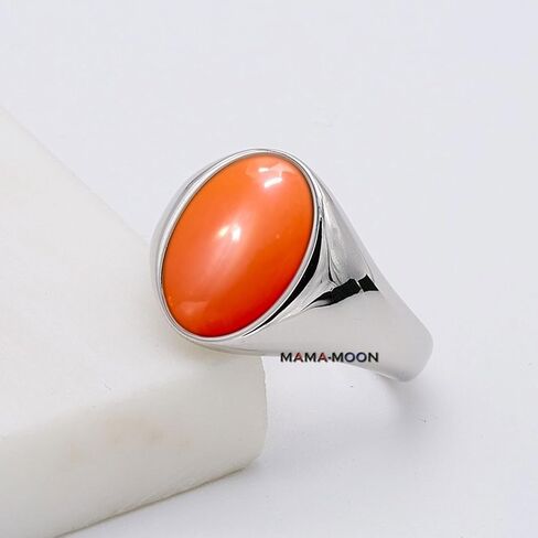 Mama-Moon 925 Sterling Silver Red Carnelian Signet Ring ، Oval Stone ، تصميم كلاسيكي in Saudi Arabia